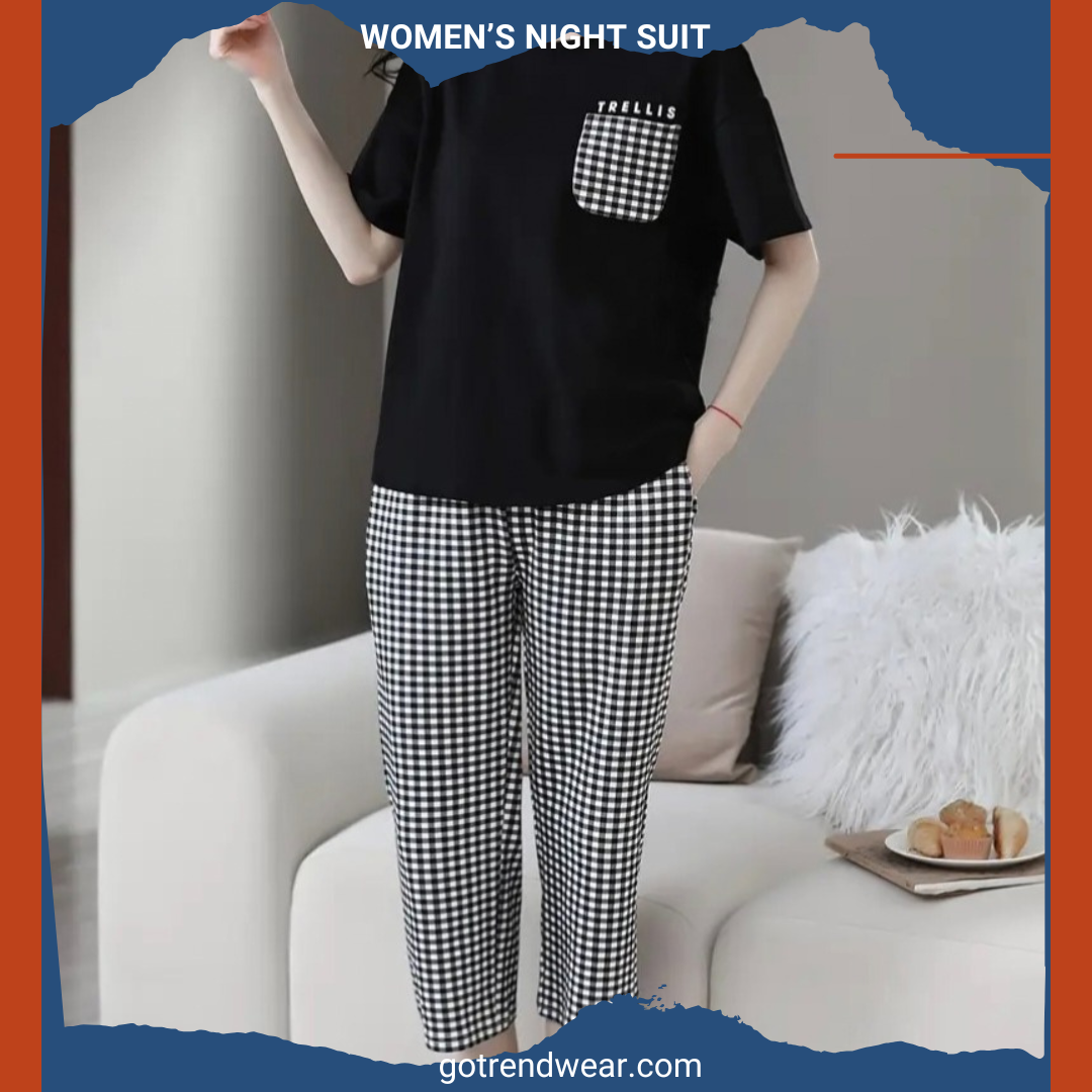 Women’s Trendy Printed Night Suits '' Black & Grey 03 ''