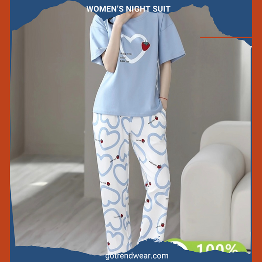 Women’s Trendy Printed Night Suits  '' Sky & White 01 ''