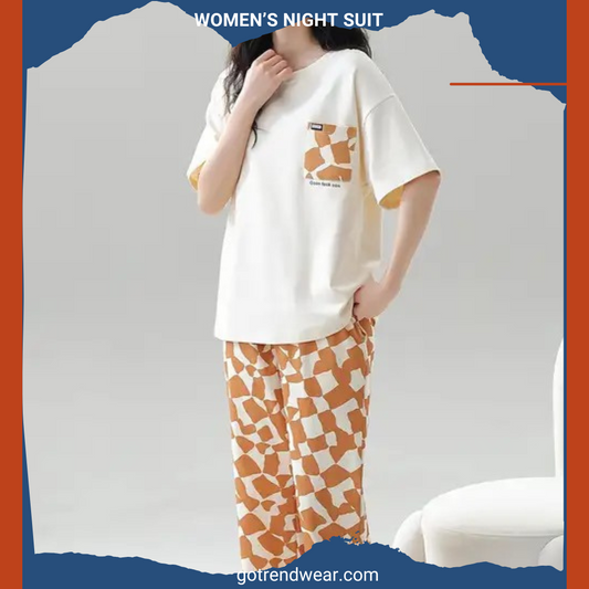 Women’s Trendy Printed Night Suits  '' White & Musterd 04 ''