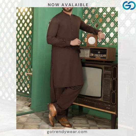 MEN'S BLENDED KAMEEZ SHALWAR BROWN