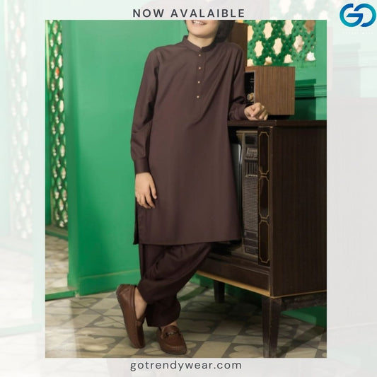 BOY BLENDED KAMEEZ SHALWAR BROWN