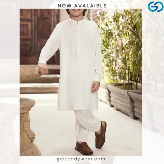 BOY BLENDED KAMEEZ SHALWAR WHITE