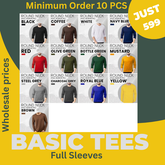 Premium Basic Full Sleeve T Shirt   (Pack of 10 Pcs)