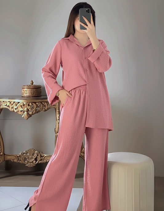 Pink Textured Western Cord Set for Women