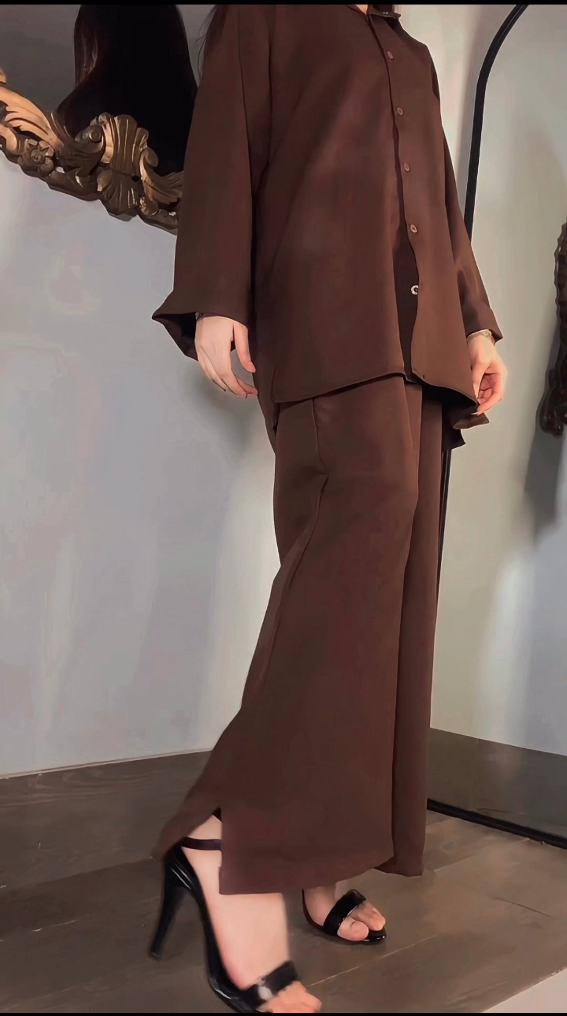 Brown Textured Western Cord Set for Women