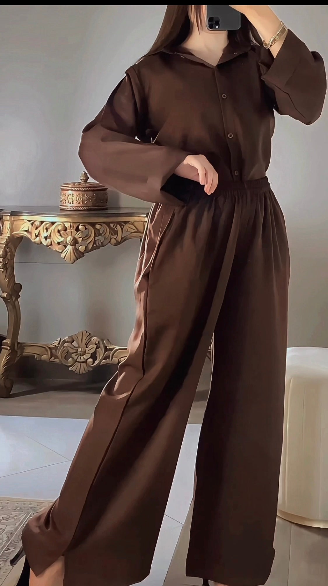 Brown Textured Western Cord Set for Women