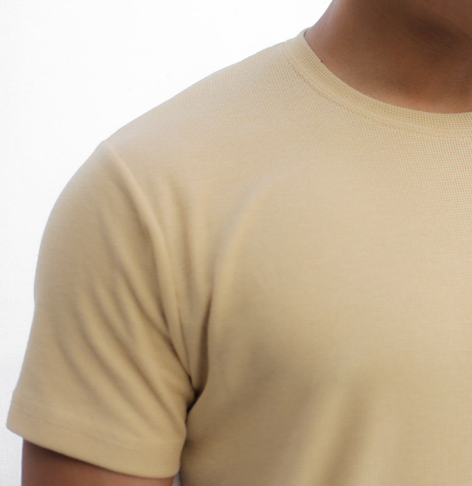 Men Popcorn Half Sleeve T Shirt ( Beige )