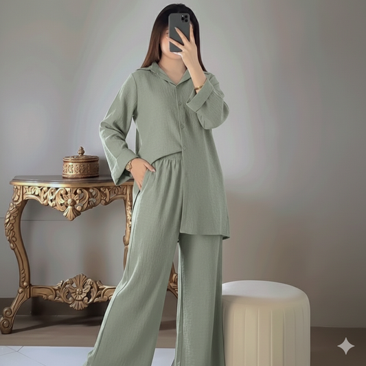 Olive Green Textured Western Cord Set for Women