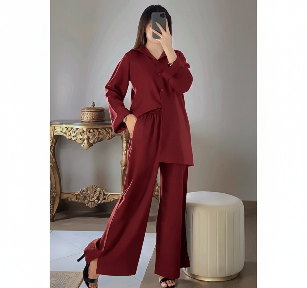 Mehroon Textured Western Cord Set for Women