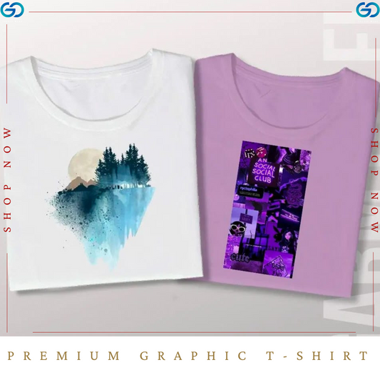 Premium Quality Graphic T Shirt (Pack of 2 Pcs)