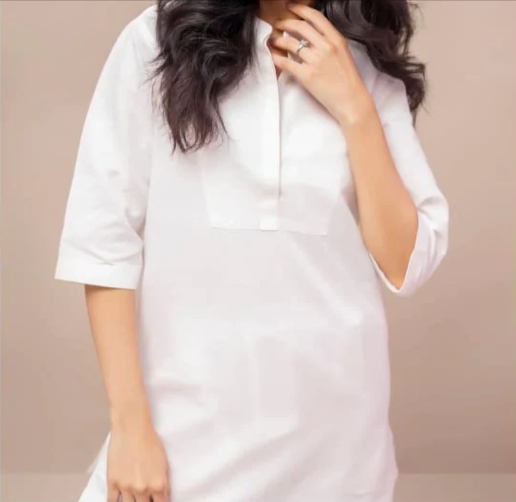 Womens Trendy White Cotton Kurti with Shalwar