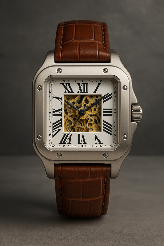 Imperium Skeleton Watch For Men ( White Dial-Brown Strap )