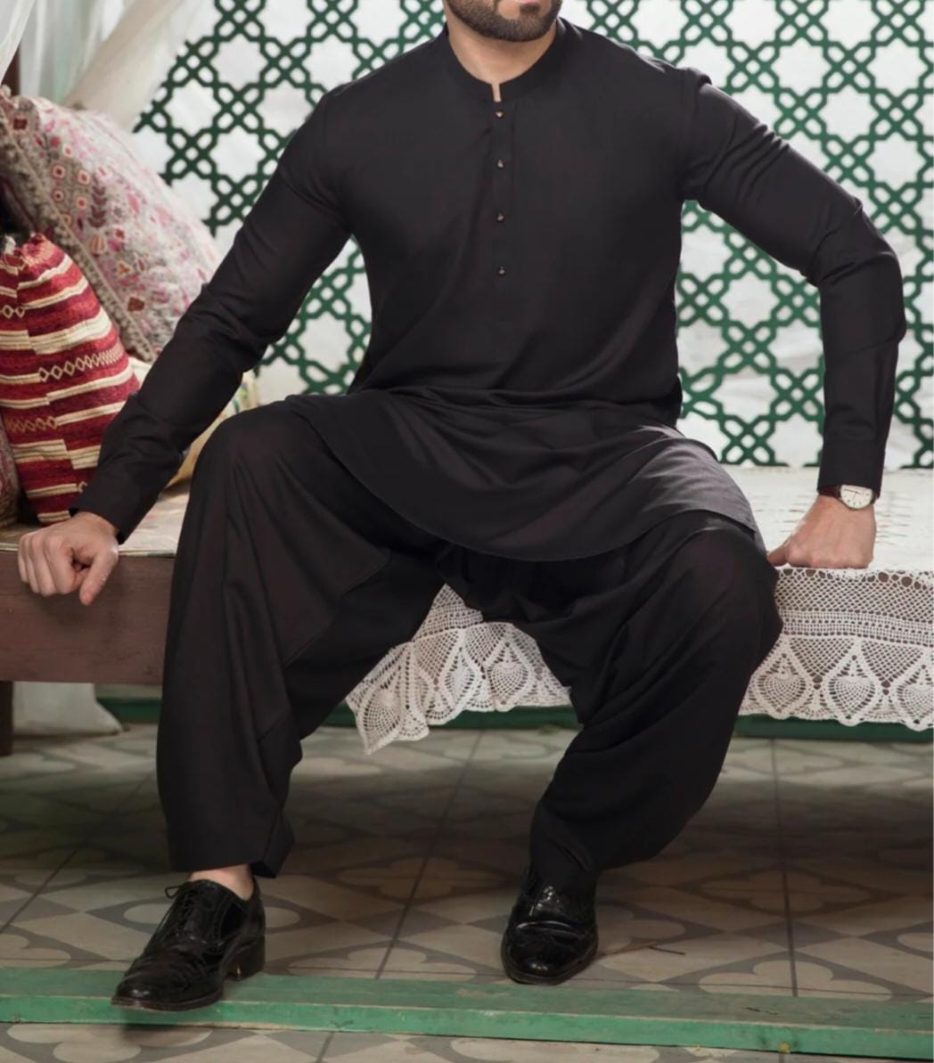 MEN'S BLENDED KAMEEZ SHALWAR BLACK