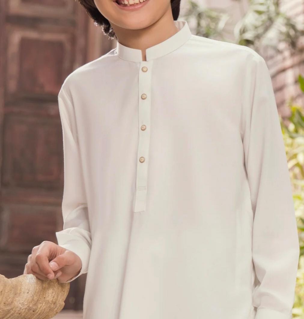 BOY BLENDED KAMEEZ SHALWAR WHITE