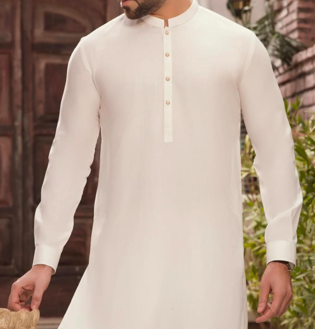 MEN'S BLENDED KAMEEZ SHALWAR WHITE