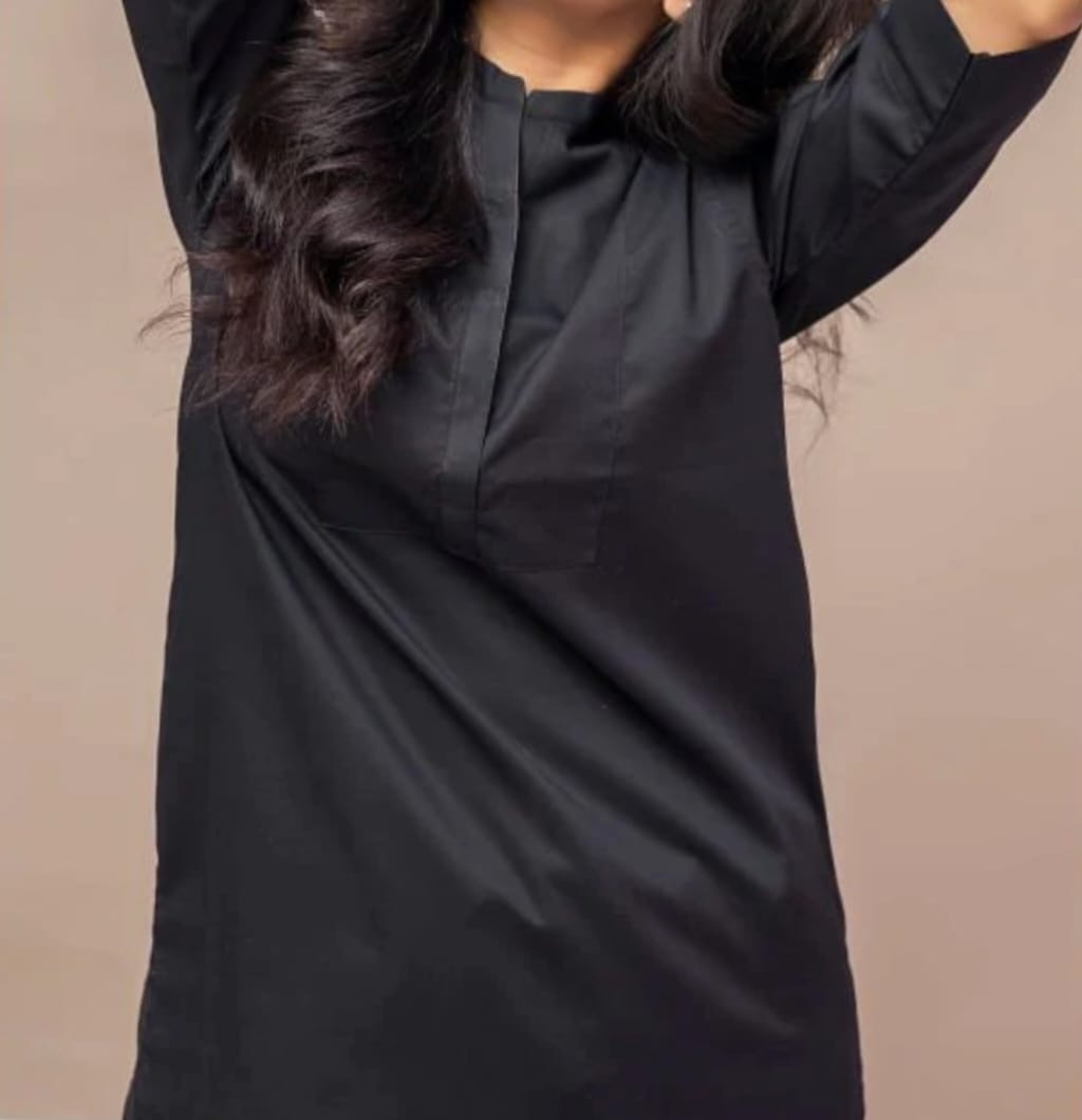 Womens Trendy Black Cotton Kurti with Shalwar