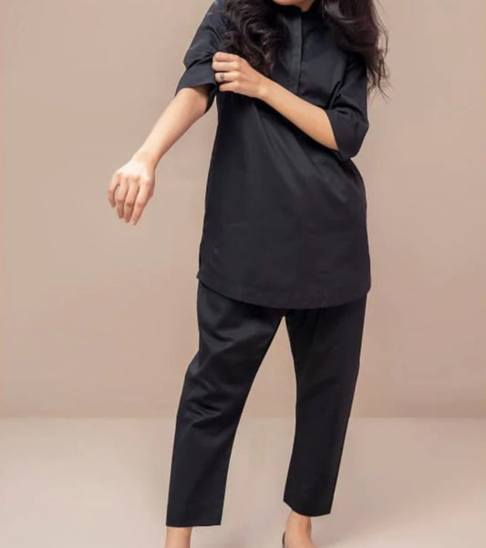 Womens Trendy Black Cotton Kurti with Shalwar