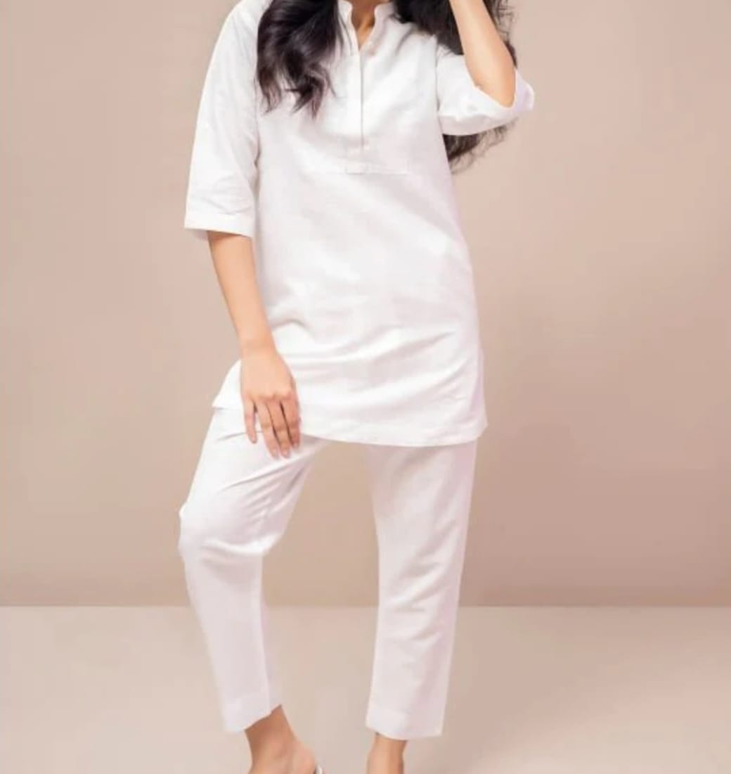 Womens Trendy White Cotton Kurti with Shalwar